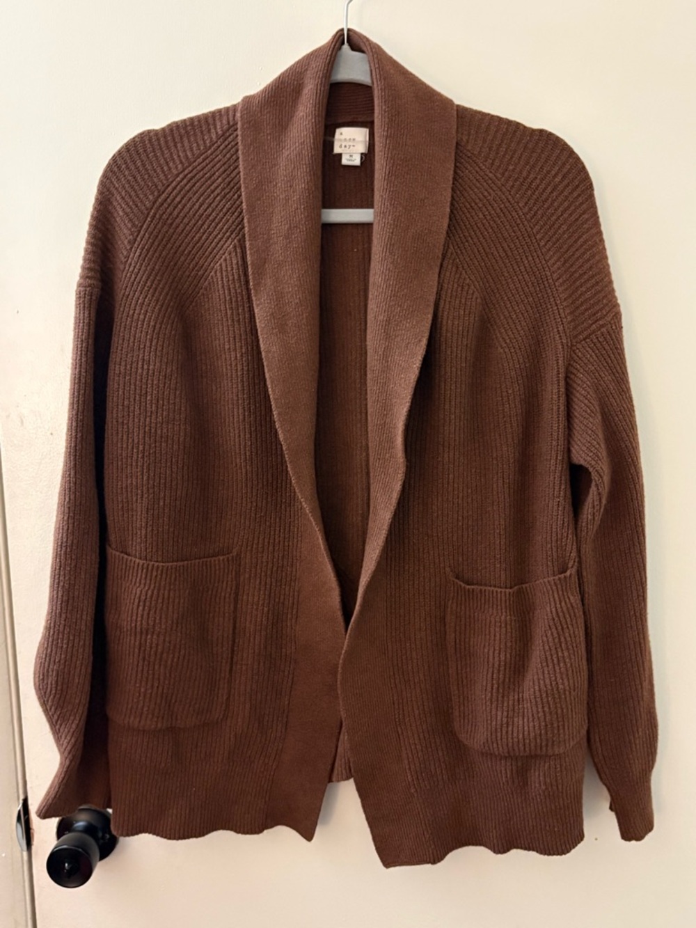 A New Day Brown Ribbed Shawl Collar Cardigan